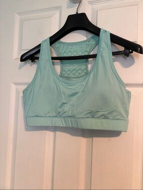 ZYIA Mint Green Racerback Sports Bra with Lace Back Panel